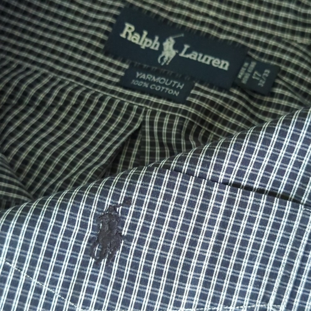 Ralph Lauren Shirt Men XL 17 32 33 Check Button Up Dress Yarmouth Check Pocket